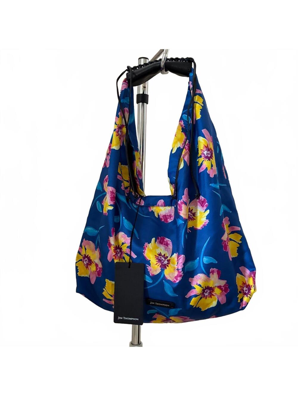 Jim Thompson Silk Twill Hobo Purse Shoulder Bag Small Cosmos Floral Blue NWT
